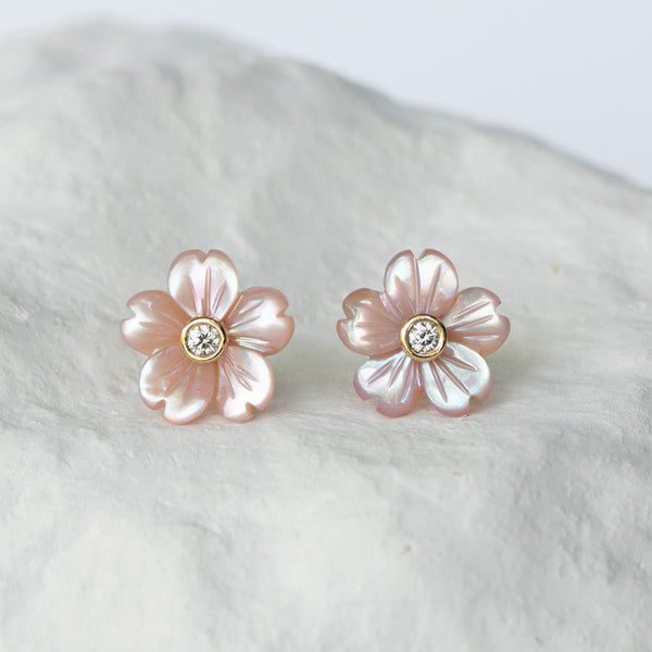Sakura pink mother-of-pearl flower studs