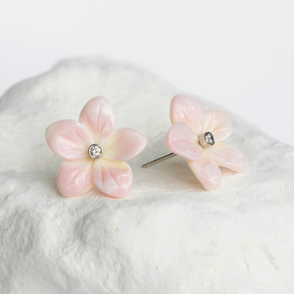 Plumeria Frangipani earrings WG