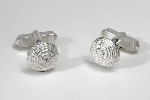 Cufflinks for men Round Disc flat Sterling Silver textured surface Karin Kraemer 