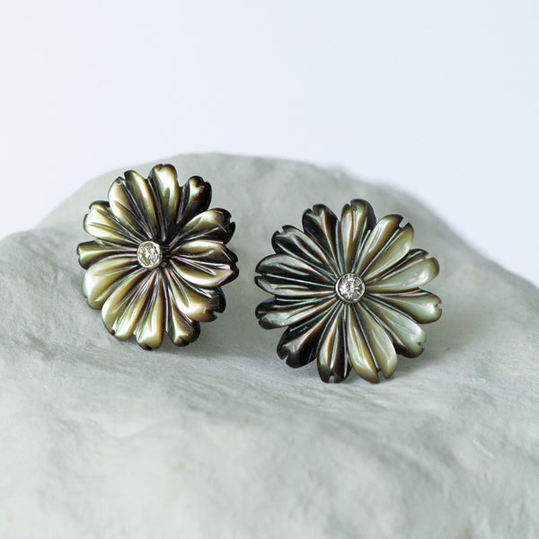 Olive grey Daisy Flower earrings