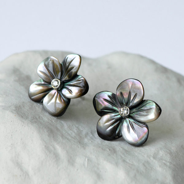 Peacock MOP flower earstuds