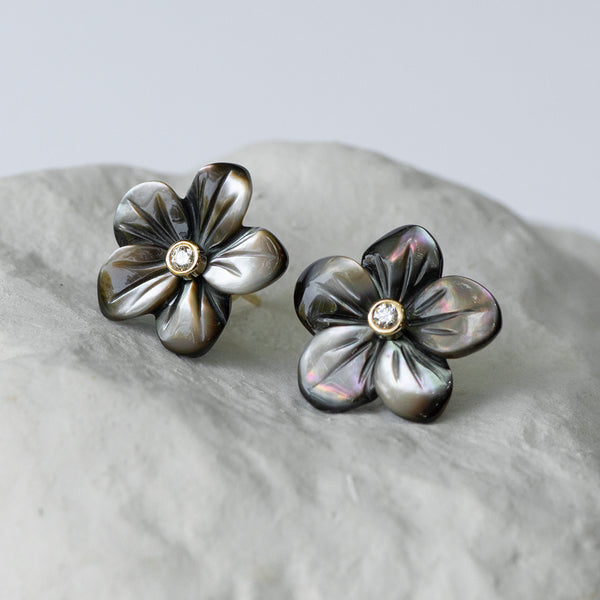 Peacock MOP flower earstuds