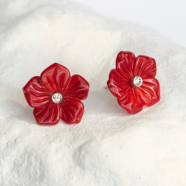 Red Bamboo Coral flower earrings