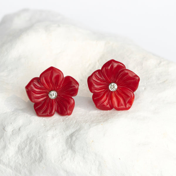 Red Bamboo Coral flower earrings