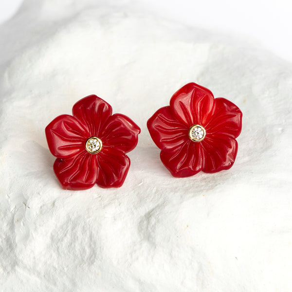 Red Bamboo Coral flower earrings