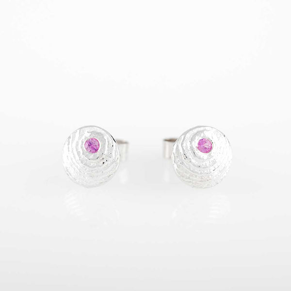 Sepia Silver Hot Pink Sapphire round earstuds