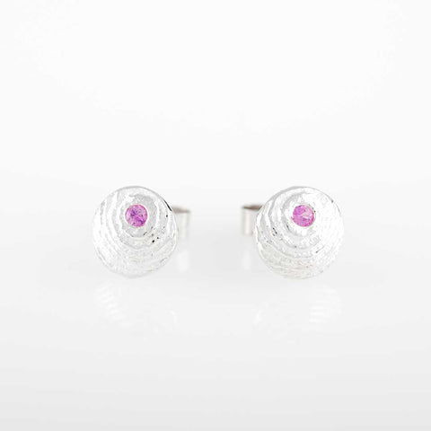 Sepia Silver Hot Pink Sapphire round earstuds