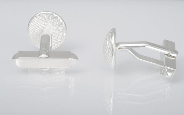Cufflinks for men Round Disc flat Sterling Silver textured surface Karin Kraemer 